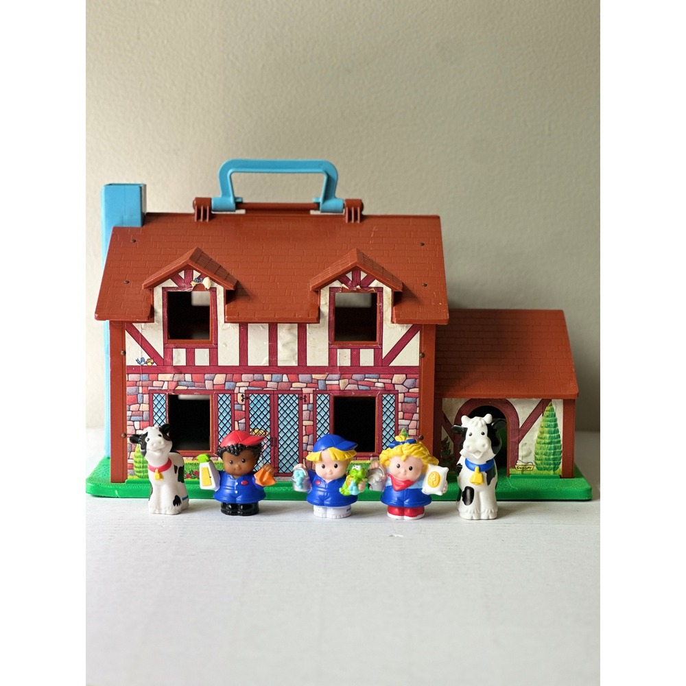 Vtg Fisher Price Little People Tudor House 952 Play Family Toy Lot Cows Figures - Picture 2 of 12